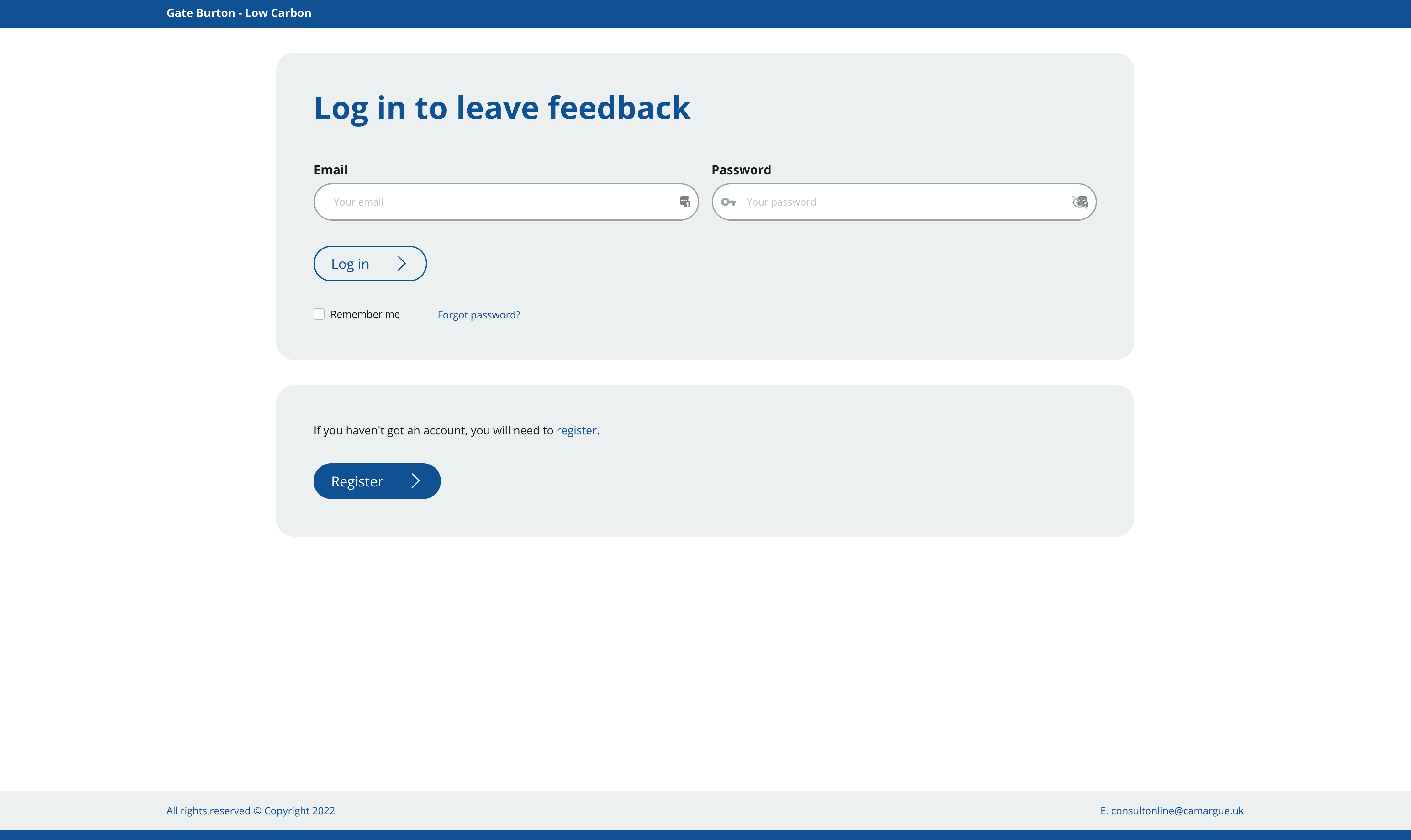 Login page