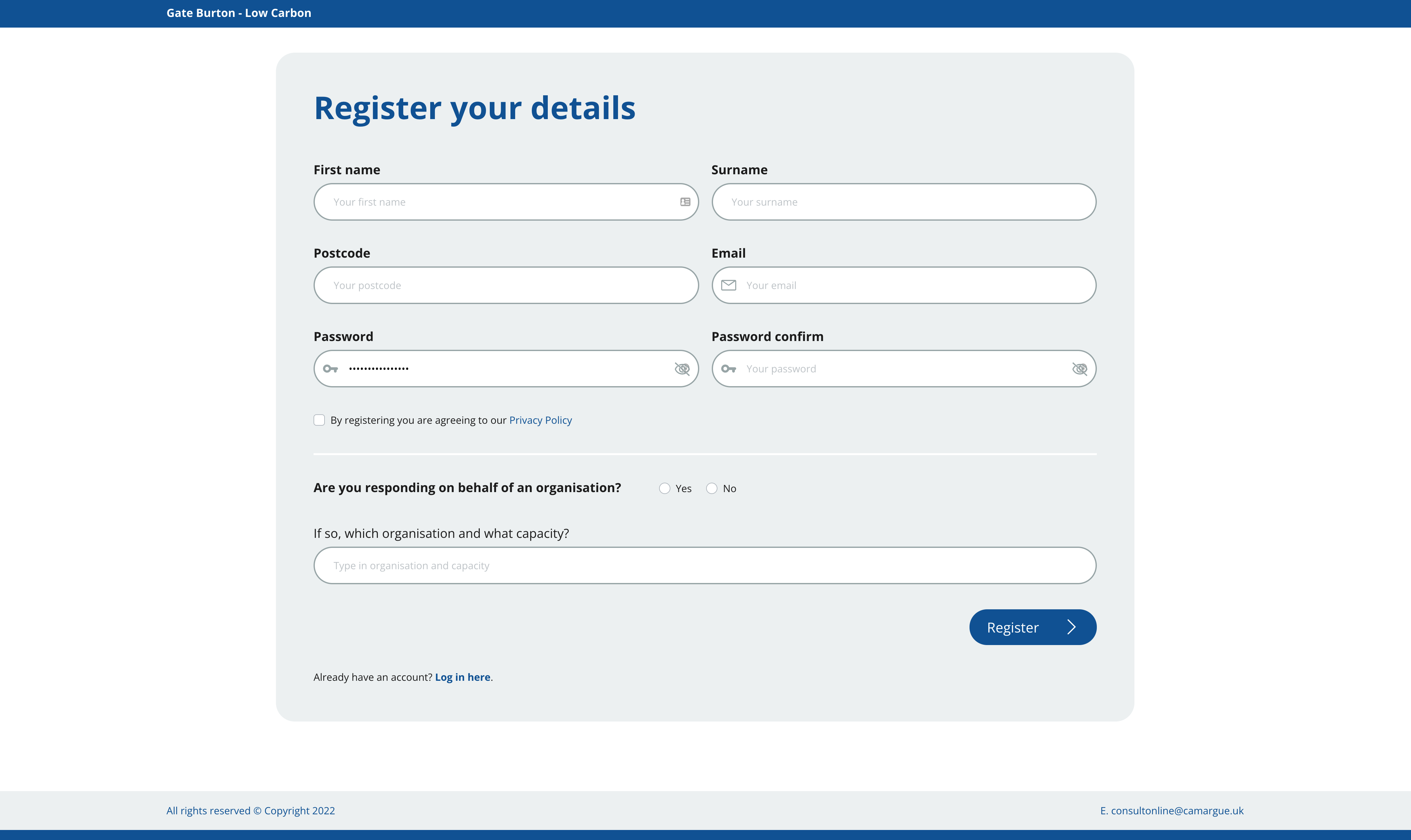 Registration page